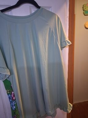 Story Teller  Mint Green Ribbed Ruffle Sleeve Top
